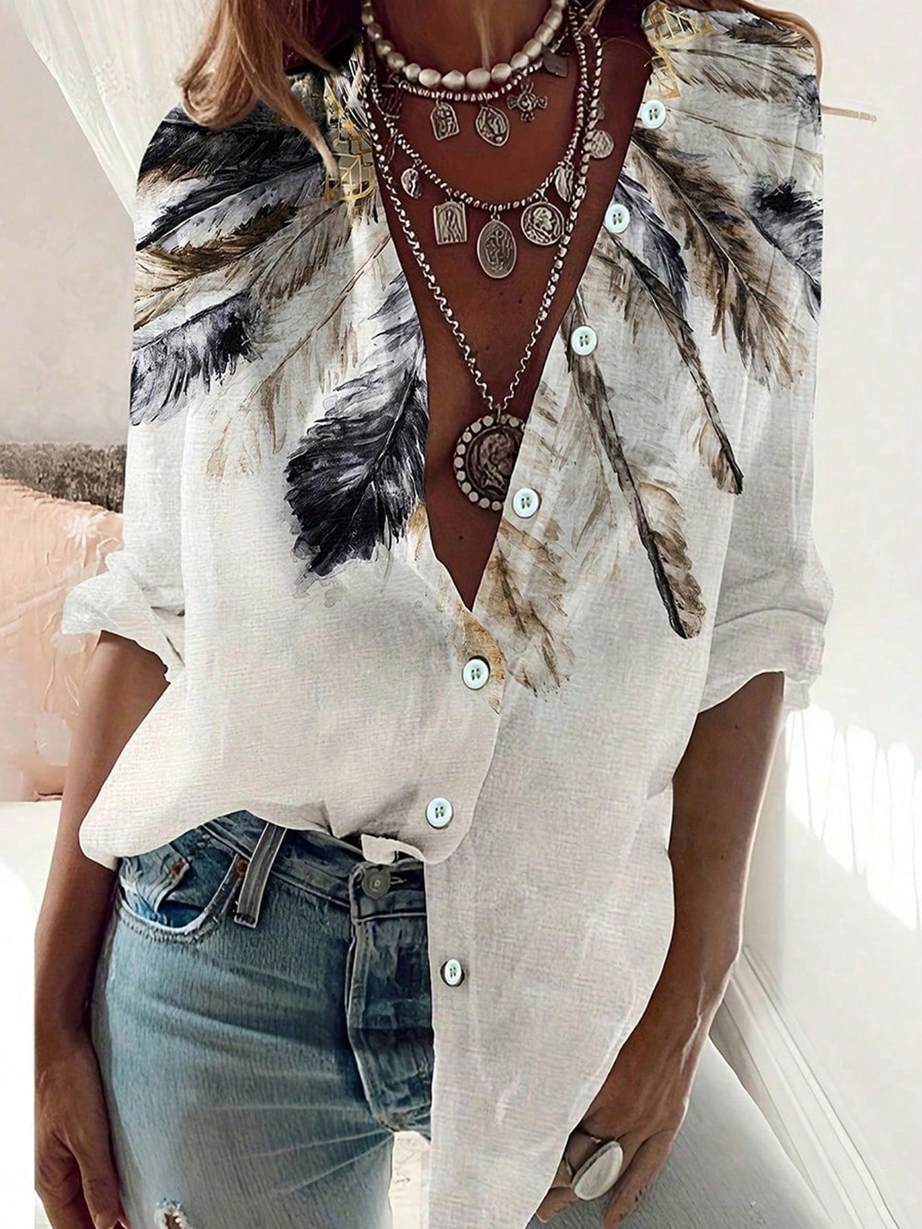 Sewing V - Women's Western ethnic print fashion slim