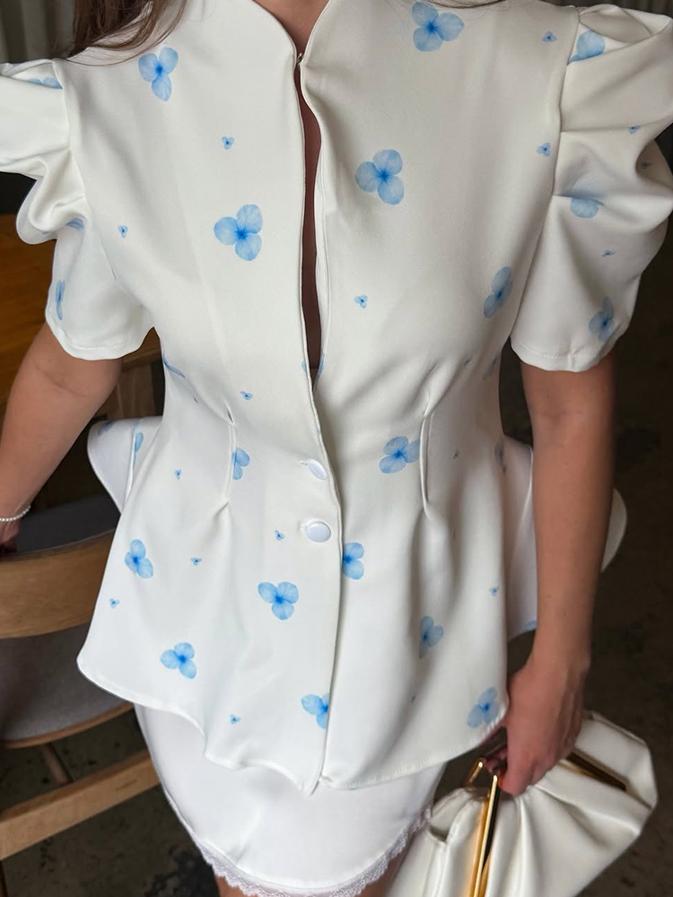 Sewing V - Elegant Satin Floral Print Women's Blouse