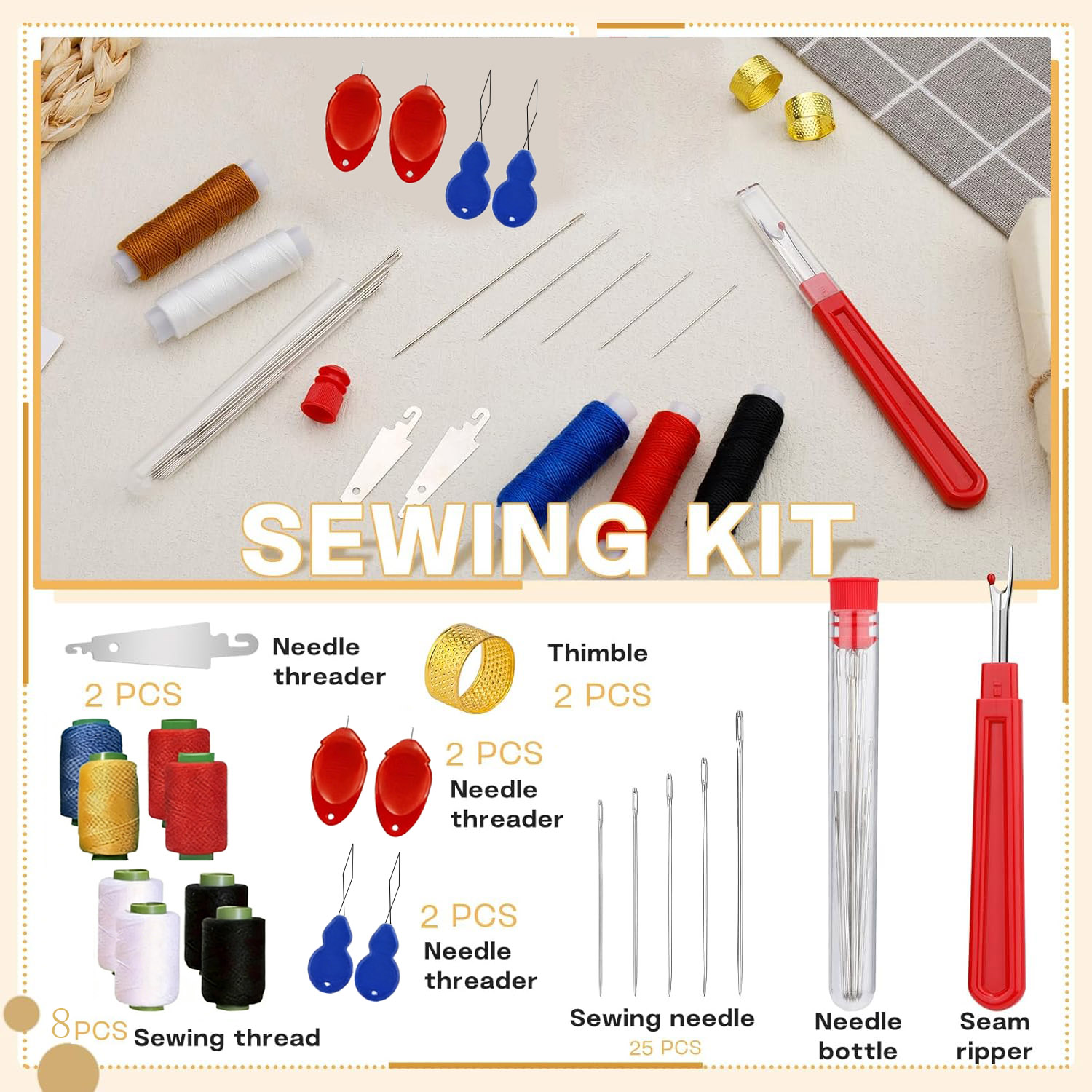 Sewing Kit - 43pcs Big Eye Sewing Needle Kit
