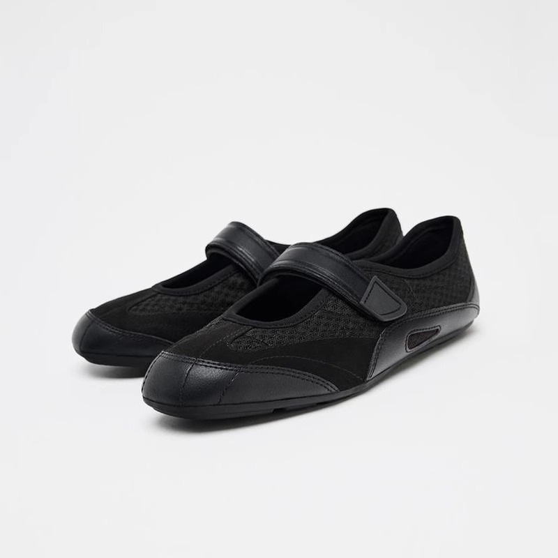 Velcro Sew On - Women's Black Mesh Mary Jane Flats