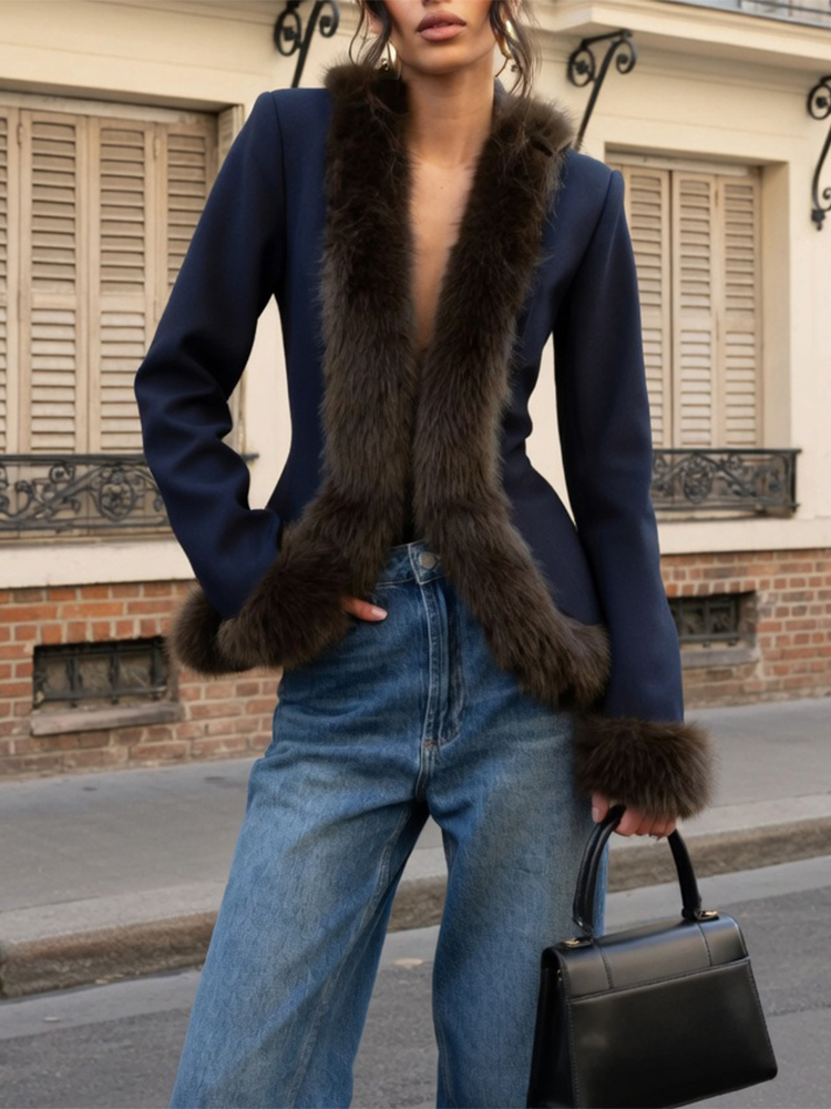 Sewing Jackets - Women's Fur Patchwork Skirt Suit Retro