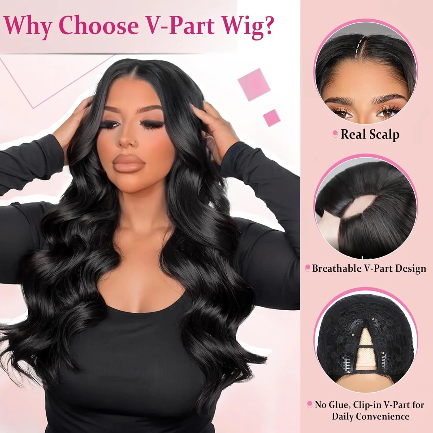 V Part Wig Human Hair Body Wav - Sewing V review and price