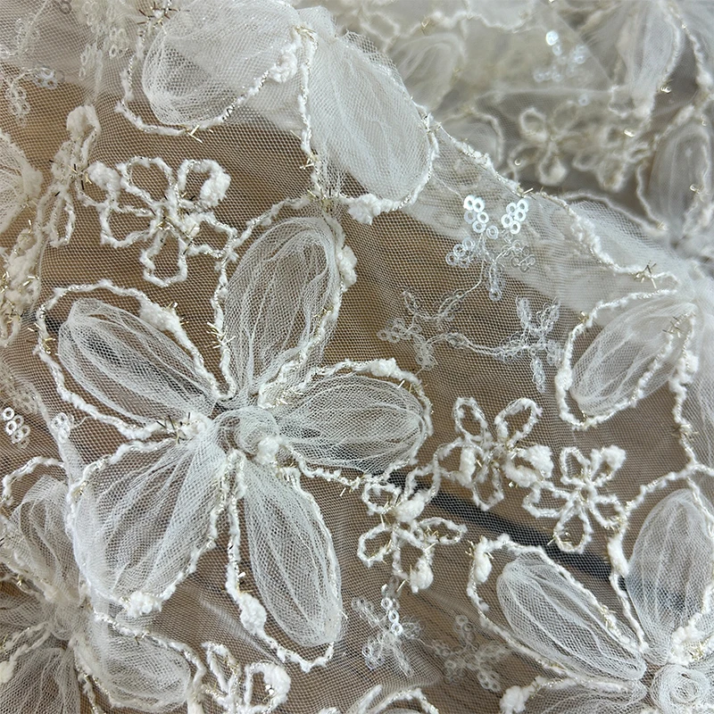 3D Embroidered Sequin Mesh Fab - Textiles Sewing Techniques review and price