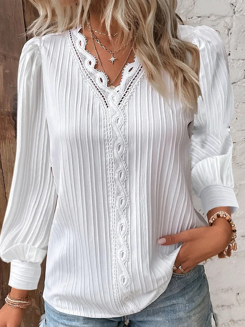 Women's White Blouses Lace Sti - Sewing V review and price